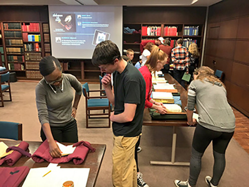 Students had a chance to interact with our copy of the Second Folio (1632) at Special Collections